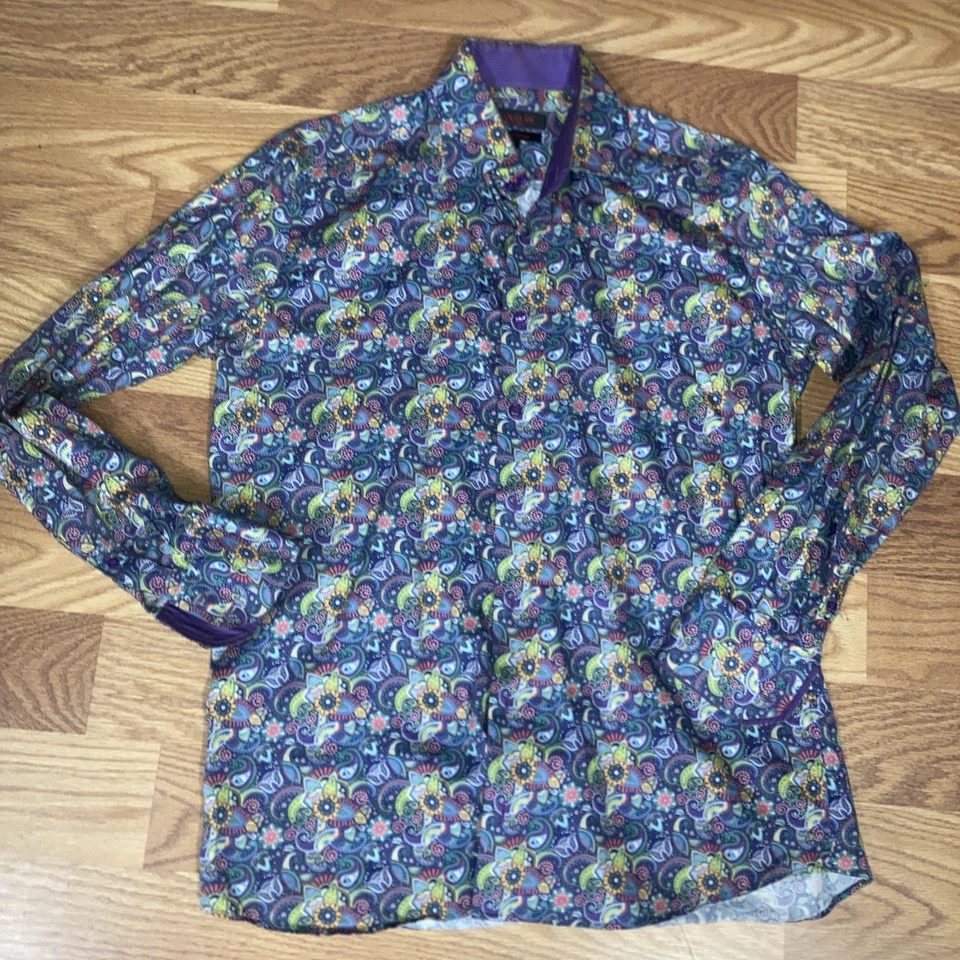 Camisa Axxess Para Hombre L Paisley Flora Manga Larga Vestido Abotonado Foto 1 de 4