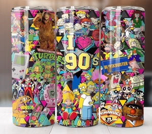 Totally 90s Tumbler 20oz Nostalgic Cartoon Style Stainless Steel Travel Cup - Picture 1 of 5