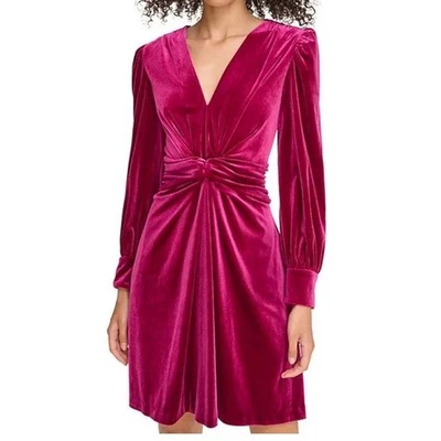 Vince Camuto Velvet Twist-Front Dress Women's 6 Pink V-Neck Zipper Closure L/S - Image 1 of 4