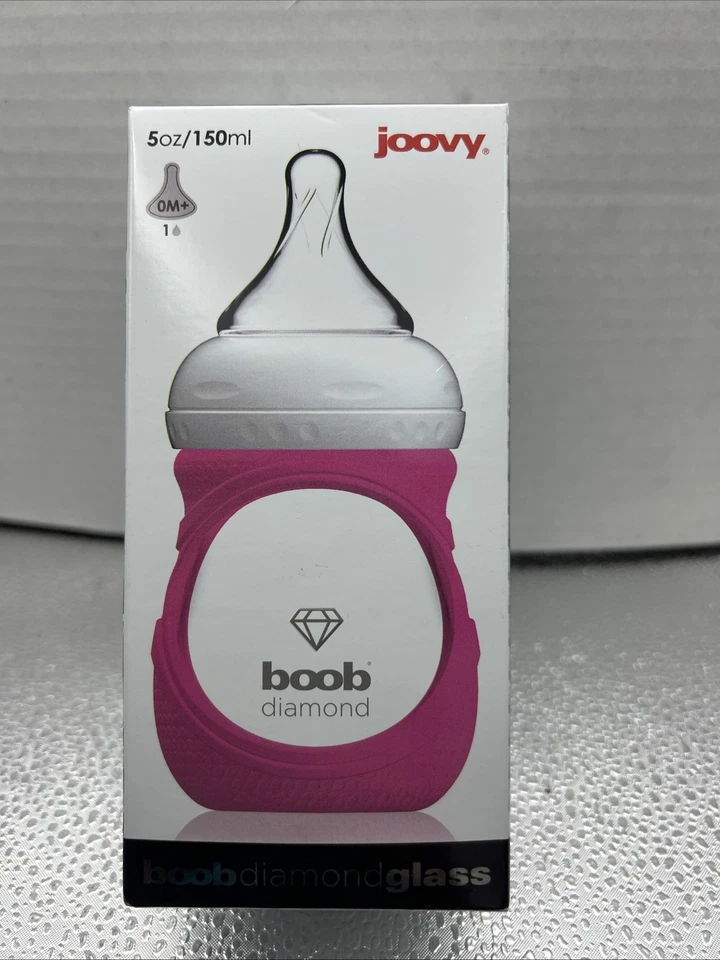 Joovy Boob Diamond Glass Baby Bottle 5oz/150ml 0M+ Single Hole Nipple - Image 1 of 4