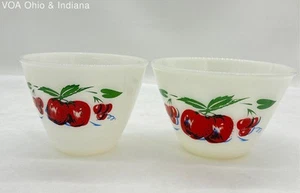 Set of 2 Fire King White Splash Proof Apple Cherries Mixing Bowls 6.5" & 5.5" - Picture 1 of 12