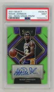 MAGIC JOHNSON 2021 SELECT BASKETBALL NEON GREEN PRIZM AUTO CARD #SGMJN PSA 9 - Picture 1 of 3