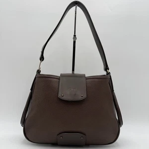 Bolso de Hombro de Cuero Chloe Una Asa Hobo C Anillo Logo Repujado Marrón Oscuro Usado - Imagen 1 de 14