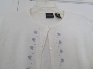 Ladies Size Medium Petite Jenny Buchanan Ramie Cotton Cardigan Sweater Rosettes - Picture 1 of 3