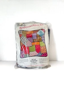 Vintage Patchwork Needlepoint Pillow Kit by Bucilla #4406 - Makes a 14'' Pillow - Picture 1 of 8