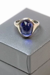 18K White Gold & Cabochon Blue Stone Ring size 7.25 UNISEX (FNL) - Picture 1 of 12