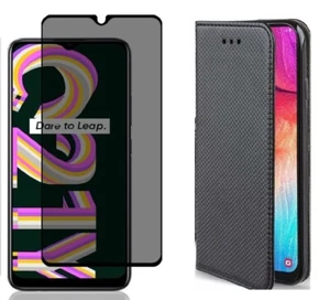 Coque Portefeuille + Verre Trempé Anti Espion pour Realme C11 C25y C33 C55 C75 - Imagen 1 de 15
