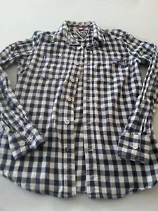 SUPERDRY CO POLO SHIRT MENS MEDIUM LONG SLEEVES PLAID blue white checks cotton - Picture 1 of 10