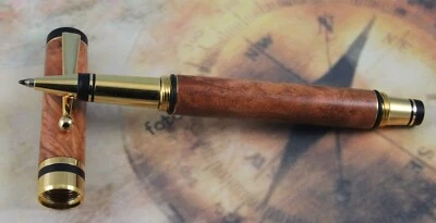 Handmade ~ Hand Turned Rollerball Wood Pen Amboyna Burl w/Free Carry-case RB1 - Image 1 of 4