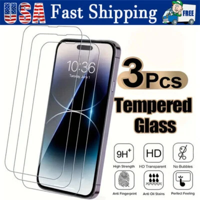 3X Tempered Glass Screen Protector For iPhone 15 14 13 12 11 Pro Max XS XR 8 7 6 - Image 1 of 4