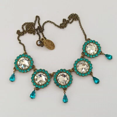 Collar Michal Negrin Aqua Turquesa Cristal Brillante Estilo Victoriano Iridiscente Foto 1 de 4