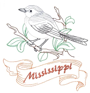 TOALLA DE PLATO DE SACO DE HARINA BORDADA AVE-MISSISSIPPI-MÁQUINA DE RUISEÑOR ESTATAL - Imagen 1 de 2