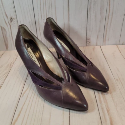Vintage Morgan Taylor Purple Leather & Suede Pumps Sz 9 Made in Italy - Image 1 of 4