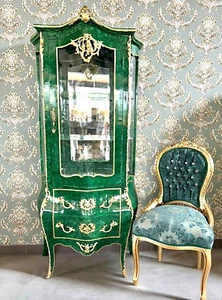 Vetrina in verde smeraldo francese barocco rococò decorazione fatta a mano - Foto 1 di 7