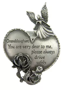 Fine Pewter Grandaughter Drive Safely Guardian Angel Heart Visor Clip, 2 pack - Picture 1 of 1