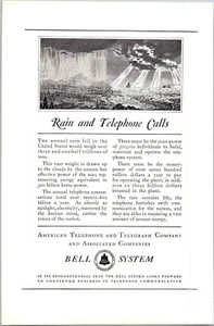 PRINT AD 1926 AT&T Bell System Rain and Telephone Calls 6.75 x 10 - Picture 1 of 3