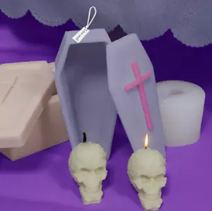 Halloween Skull Coffin Silicone Mold DIY Resin Craft Candle Wax Soap Chocolate - Picture 1 of 17