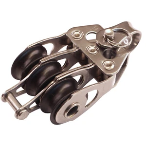 Triple Fixed Pulley Block With Becket & 20mm Sheave, 316 Stainless Plate Miniox - Picture 1 of 4