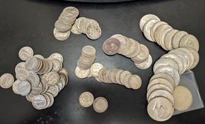 Antique Silver Coin Lot: Mercury Dimes, JFK Half-Dollars, collect melt - Picture 1 of 9