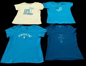 Lot 4 Life Is Good S/S T-Shirt Womens L Crusher Smooth Crew V Neck Chillin Love - Picture 1 of 7