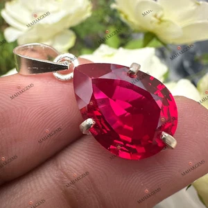 Natural 19 CT Certified Red Ruby Loose Gemstone 925 Sterling Silver Pendant - Picture 1 of 7