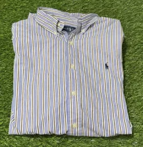 Mens Ralph Lauren Purple Yellow White Striped Shirt Size XL Custom Fit - Picture 1 of 7