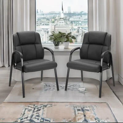 2PCS Leather Guest Chair with Padded Arms Comfy Waiting Room Reception Chairs - Image 1 of 4