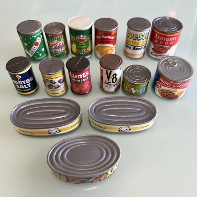 LOTE DE COLECCIÓN DE 15 - Comestibles de plástico en miniatura, latas, casa de muñecas, cocina diorama Foto 1 de 2