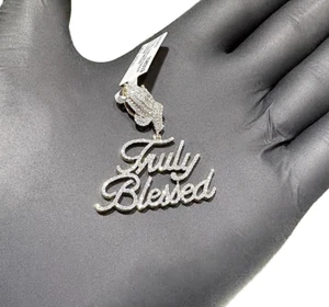 1CTW Real Diamond 10K Yellow Gold Praying Hands Truly Blessed Pendant 1.5" - Picture 1 of 4