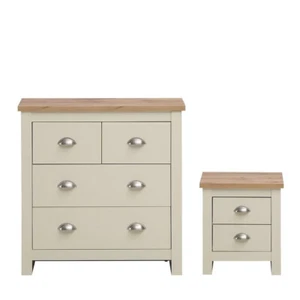 Cream Oak 2 Piece Bedroom Set with 2+2 Drawer Chest and 2 Drawer Bedside Table - Picture 1 of 7