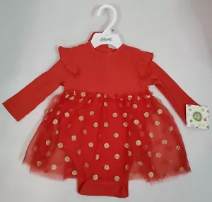 Vestido y diadema Little Me bebé niña talla 9 meses rojo dorado lunares ¡Nuevo! - Imagen 1 de 6