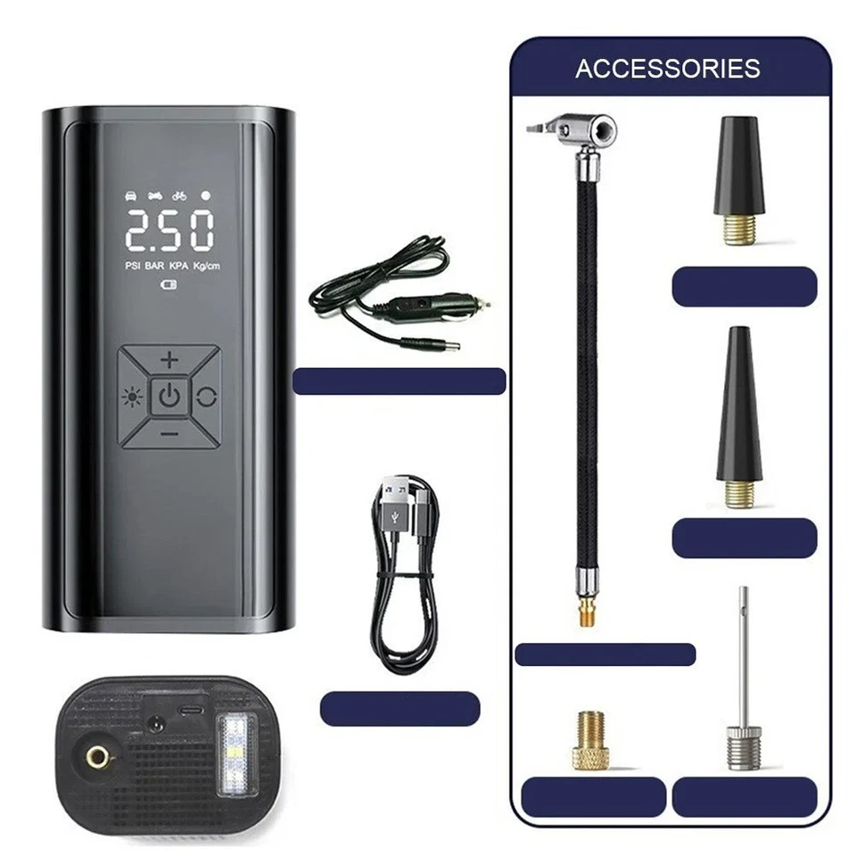 HOMTAS Pompa Aria Elettrica LCD a Batteria Auto Bici Pneumatici Compressore Aria Compressa 150PSI