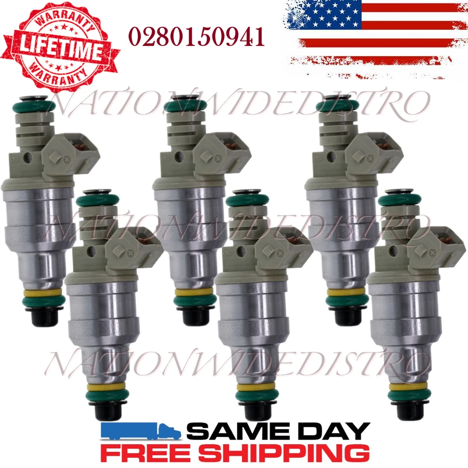 6x Inyectores de combustible Bosch OEM para Ford Bronco 1990 1991 1992 4,9 L I6 0280150941 Foto 1 de 4