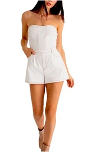 NWT! Le Lis Womens Size LARGE Montana Strapless White Denim Romper Shorts! - Picture 1 of 18