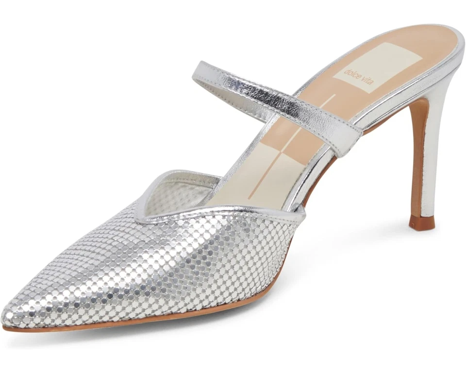 Dolce Vita Kanika Mesh Dress Mules Silver Mesh Pumps  Heels Pointed Toe 9 NEW - Image 1 of 4