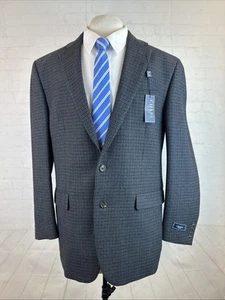 NEW NWT Chaps Men's Dark Gray Blue Plaid 100% Wool Two Button Blazer 42L $225 - Picture 1 of 9