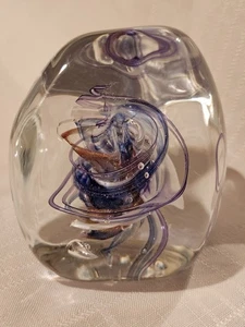 Robert L. Hamon mundgeblasen Kristall Wirbel Briefbeschwerer geometrische Form - Bild 1 von 7
