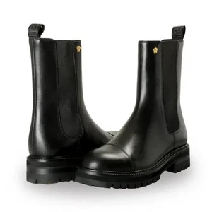 $1495 Designer VERSACE Men's Black Biker Leather Gold Medusa Chelsea Boots - Picture 1 of 8