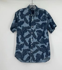 J.CREW Jeans Mens Blue Tropical Print Button Shirt M Chambray Short Sleeve - Picture 1 of 4