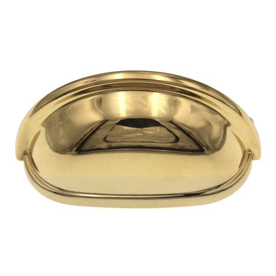 Tirador de taza de gabinete de latón macizo Belwith Keeler Prestige K43 de latón pulido de 3" cc Foto 1 de 4