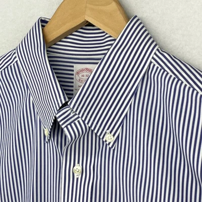 Camisa BROOKS BROTHERS Para Hombres 16 32 Vestido MADISON Oxford Sin Hierro Rayas Azul Foto 1 de 4