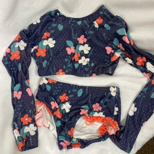 Oopsie Daisy Girls 6T 2-piece Swimsuit Rash Guard Tropical Floral Ruffle Swim - Picture 1 of 5
