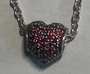 Authentische Pandora Rosa Pave Herz Charm Sterling 925 Halskette 16/18" - ZURÜCKGENOMMEN - Bild 1 von 7
