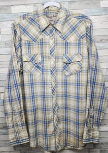 Camisa Wrangler Wrancher Para Hombres Grande Alta Azul A Cuadros Perla Occidental Vaquero a Presión - Imagen 1 de 11