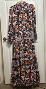 Anthropologie Barok Paris Boho Floral Maxi Dress S/M Button Front Tassel Collar - Picture 1 of 24