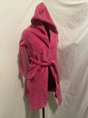 LANDS END Girls Size 8 PinkPlush Fleece Hooded Robe, Belt, & Pockets - Image 1 of 4