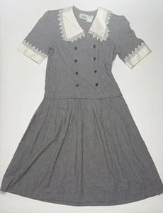 Vintage 80s Mankin Womens Navy and White Print Puff Sleeve Midi Dress Size 12 - Picture 1 of 6