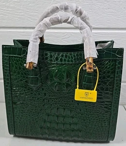 Borsa in pelle di coccodrillo, manico in bambù, Vanscido nuova - Foto 1 di 21