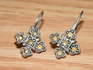 Orecchini stile medievale croce strass gialli gioielli moda da collezione LEGGI - Foto 1 di 3