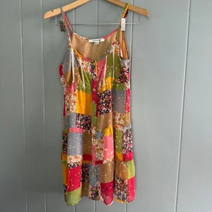 Forever 21 Patchwork Floral Mini Dress M Boho Cottagecore Sundress Sheer - Picture 1 of 8